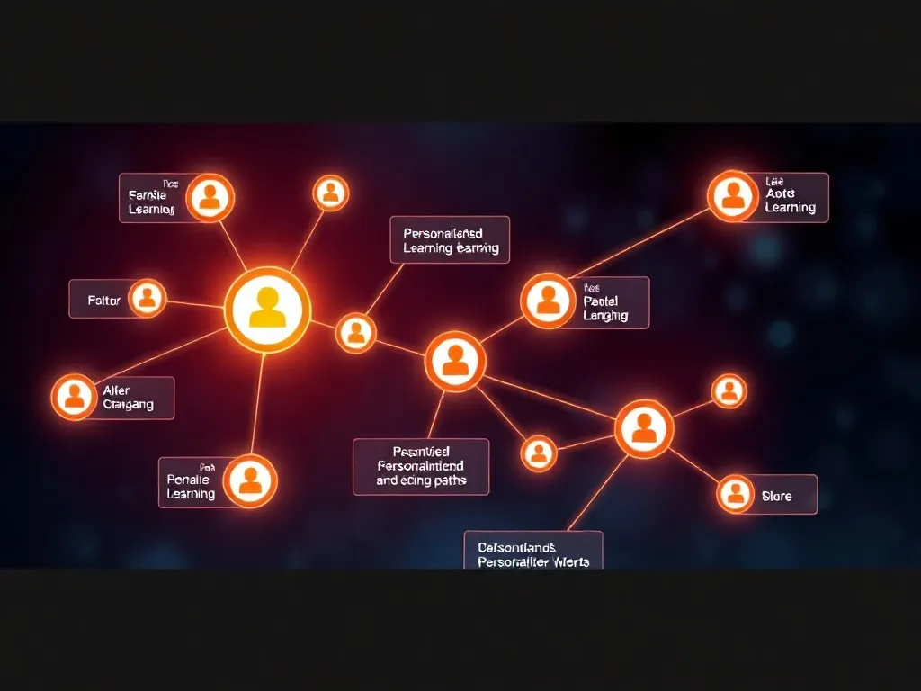Digital interface showing personalized learning paths, glowi