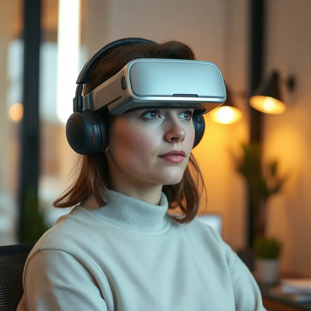 A person using a futuristic headset for language learning, m