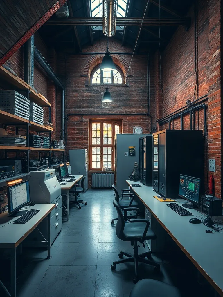 A high-tech laboratory interior with servers and workstation
